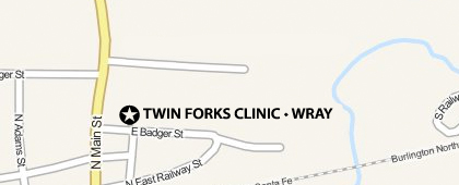 Twin Forks Clinic in Wray Map